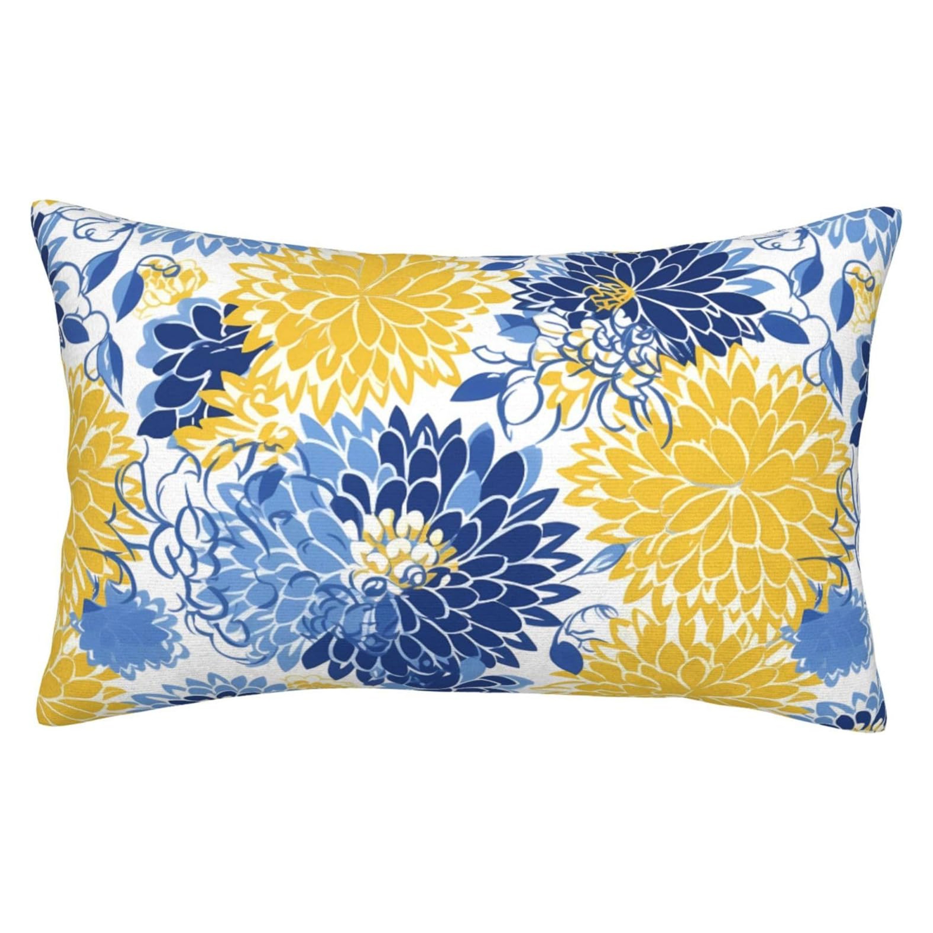 

1pc, Throw Pillow Covers Flower Floral Blue Yellow (12"x20") Rectangular Pillowcase Double Sided With Hidden Zipper, For Home Decor Couch Bed Sofa Car (single Side, No Pillow )