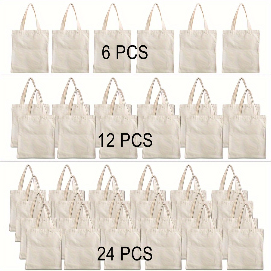 

6/12/24pcs Girl's Reusable Lightweight Diy Blank Canvas Bag, Tote Shopping Bag, Work Commuting, Traveling, Dressing Matching, Outdoor Hand Bag