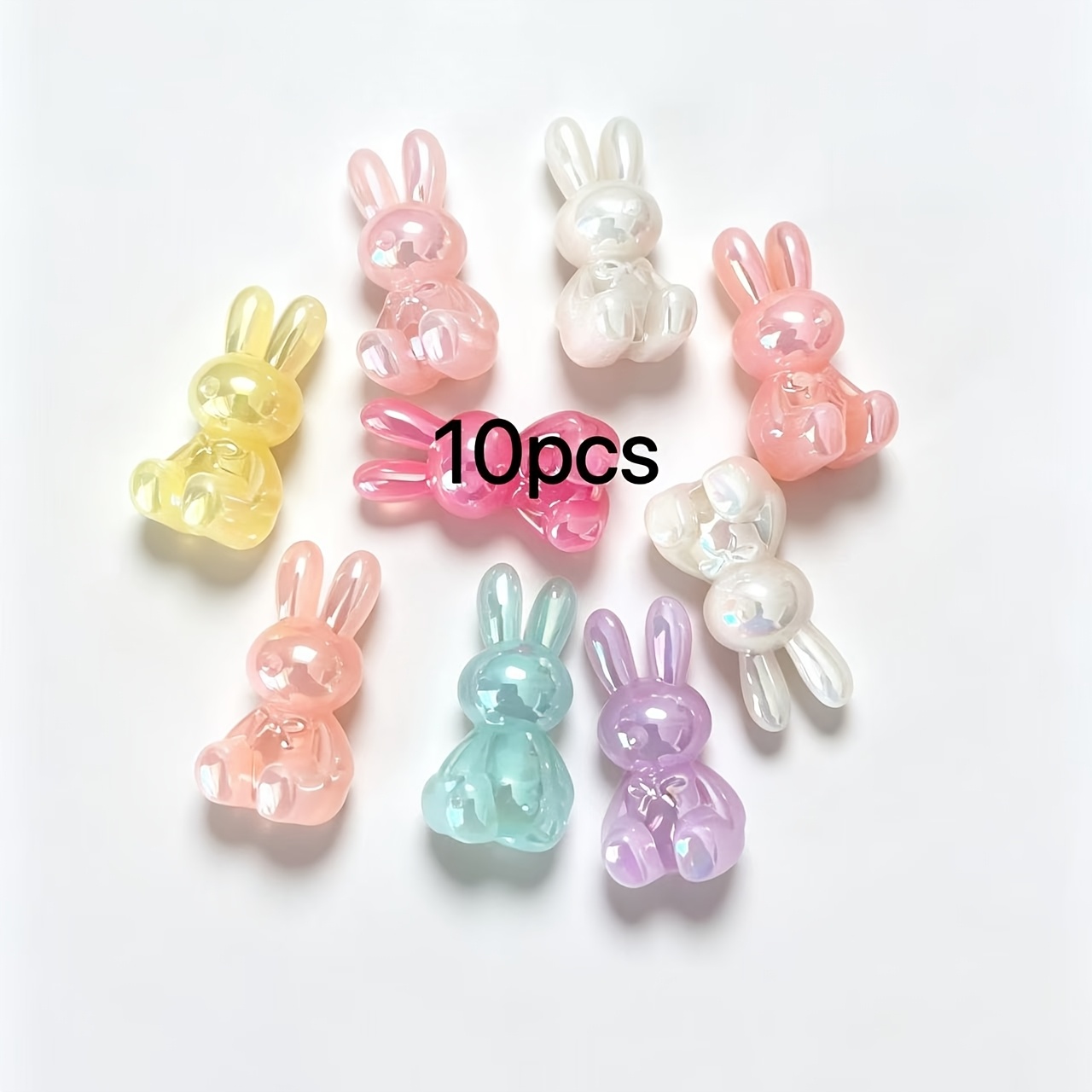 Image of 10pcs Large Jelly Color Diy Plated Premium Rabbit Beads, Random Colors, Straight Hole Beads, For Bracelet Necklace Beading Pen Diy Decoration Crafting Materials