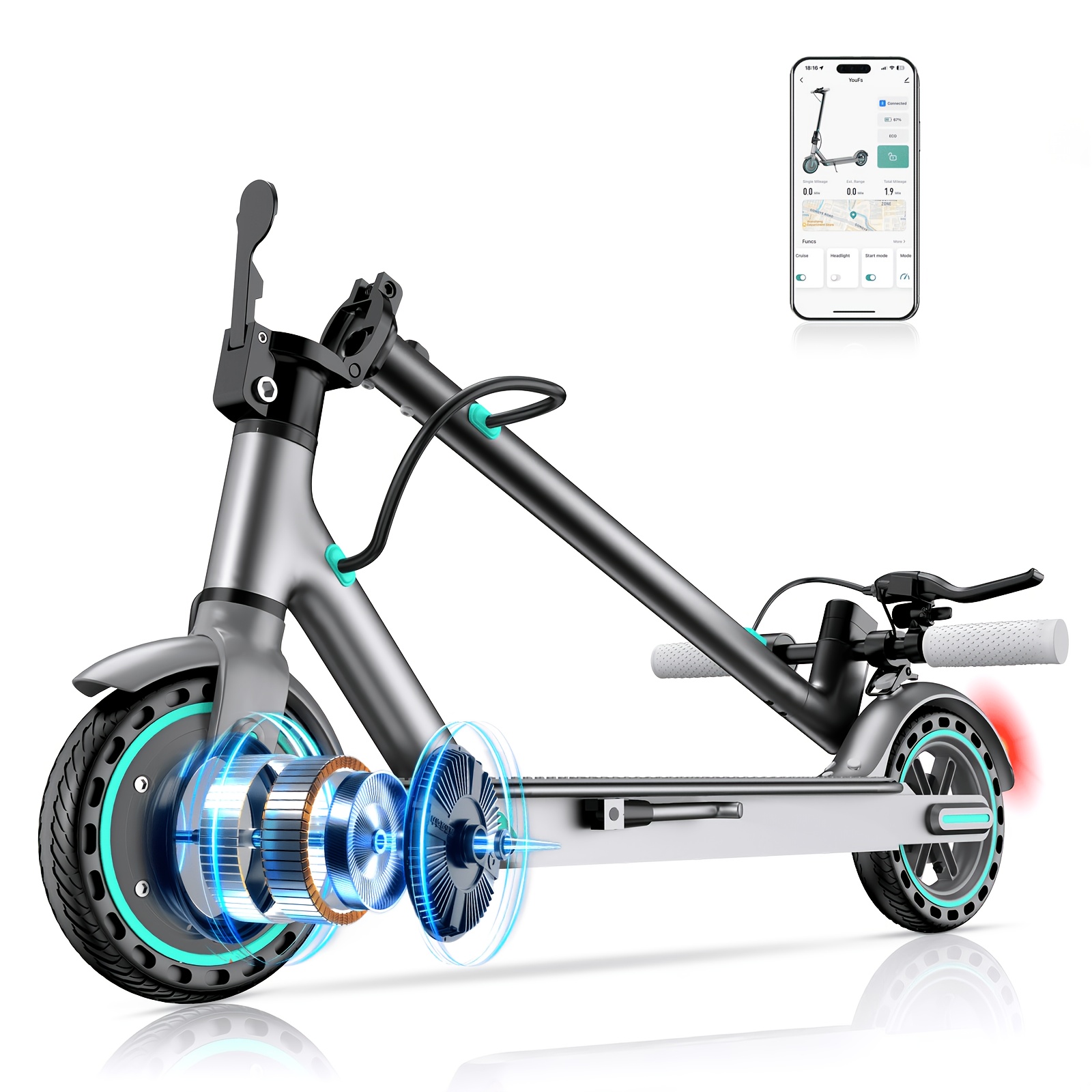 TEMU Folding Electric Scooter With 350w Brushless Motor 8.5-inch Tire Range Of 24miles Suitable For Adults And Teenagers Portable Commuting Scooter