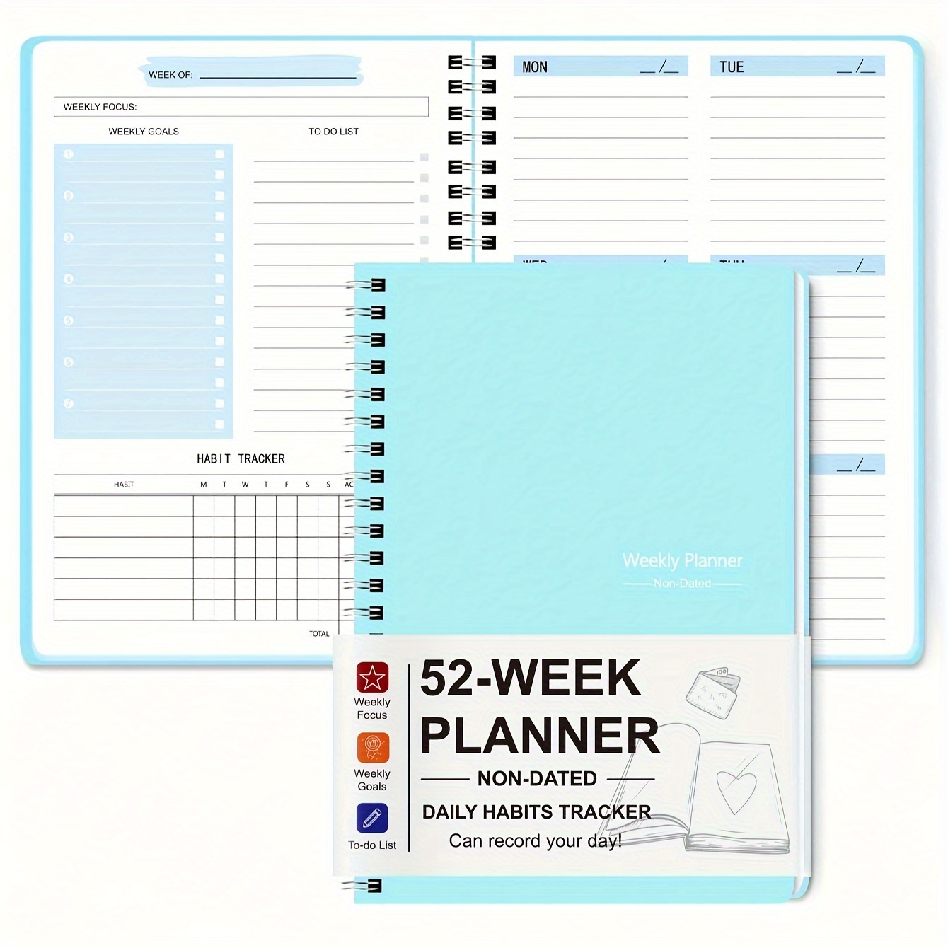 Image of 1pc 8.3 X 5.5 Inch Undated Daily Weekly Planner, Used For Agenda Planning, Daily Plan Recording To Future Goals, Stationery Office Supplies