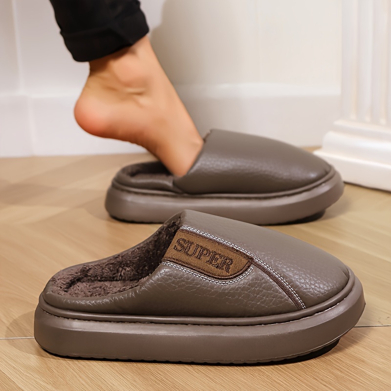 

Men's Oversized Slippers, Fashionable Winter Indoor Home Slippers, Fleece Warm, Non-slip, Sole, Tpr Sole, Striped Pattern, Men's Casual , Round Toe, Fabric And Insole