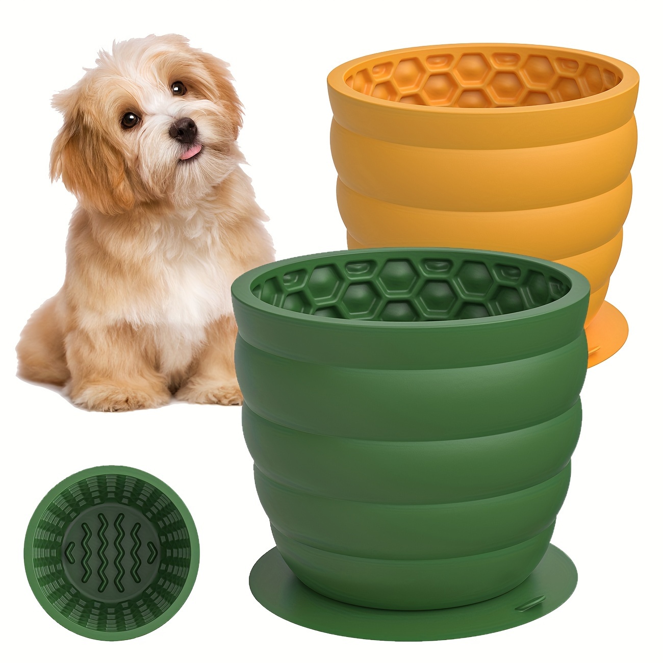 

Non-slip Silicone Slow Feeder Dog Bowl With Suction Cup - Yellow, Ideal For Small Breeds