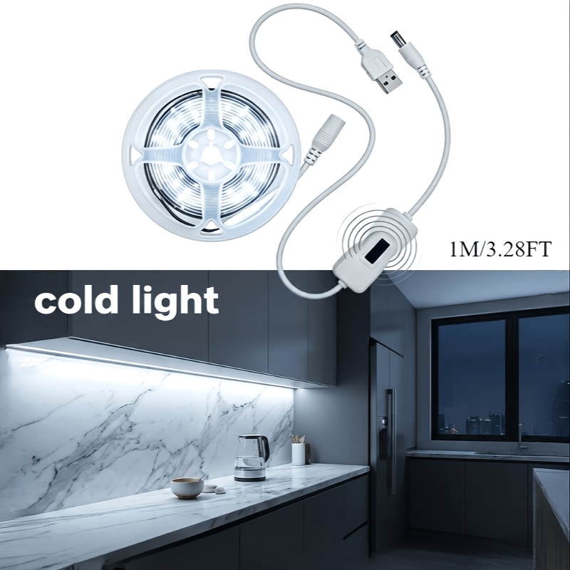 TEMU Motion-sensing Led Strip Lights, Usb-powered Cool White Light, Automatic , Easy Mounting, No Tools Needed, Suitable For Cabinets, Kitchens,