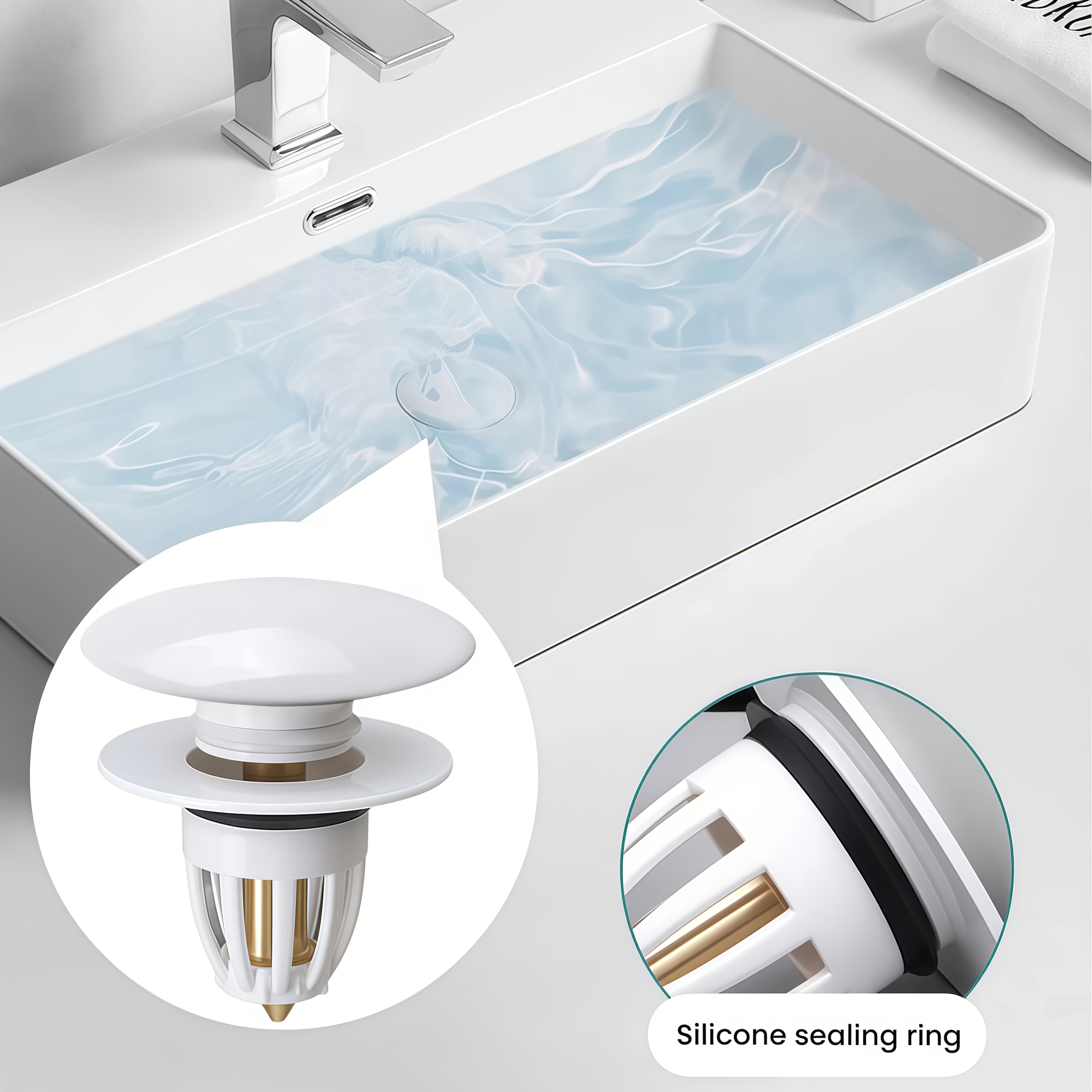 1pc Ceramic Pop-up Drain Plug, Sink Leak Stopper, Ceramic Basin Push-down Pop-up Plug, Drain Accessory, Wash Basin Floor Drain Stopper