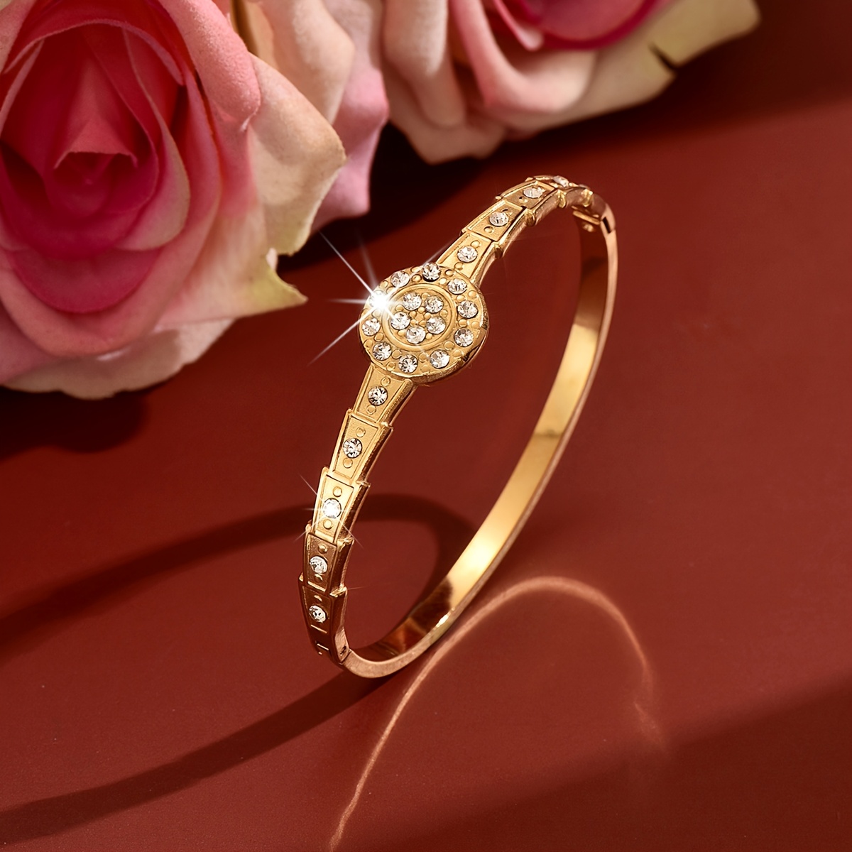 Women's Classic Round Embossed Decorative Bangle, Stylish Stainless Steel