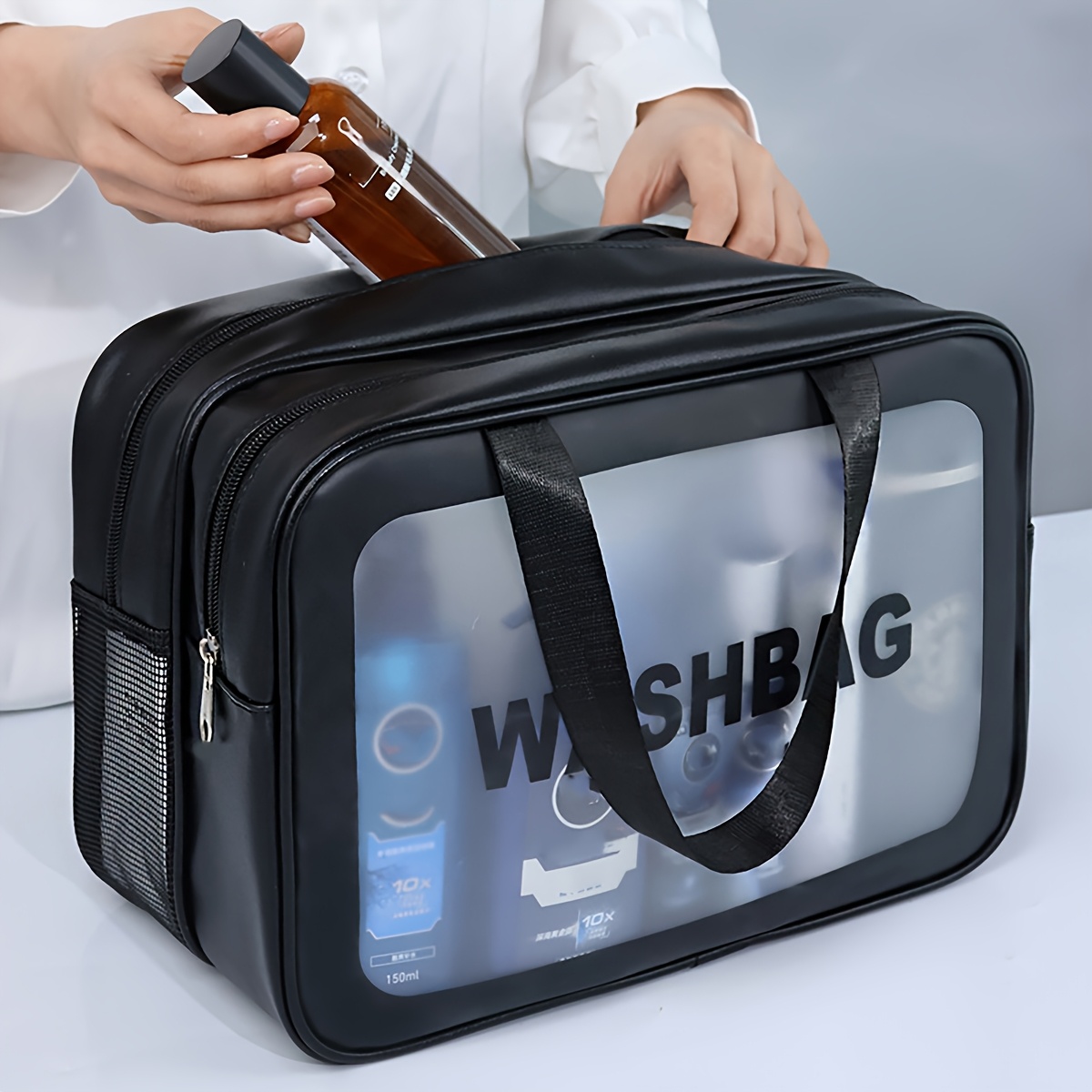 pvc dry and wet     bag portable waterproof double layer organizer toiletry travel bag large capacity multi function   pvc storage makeup bag for bathroom portable dry and wet     bag for men women