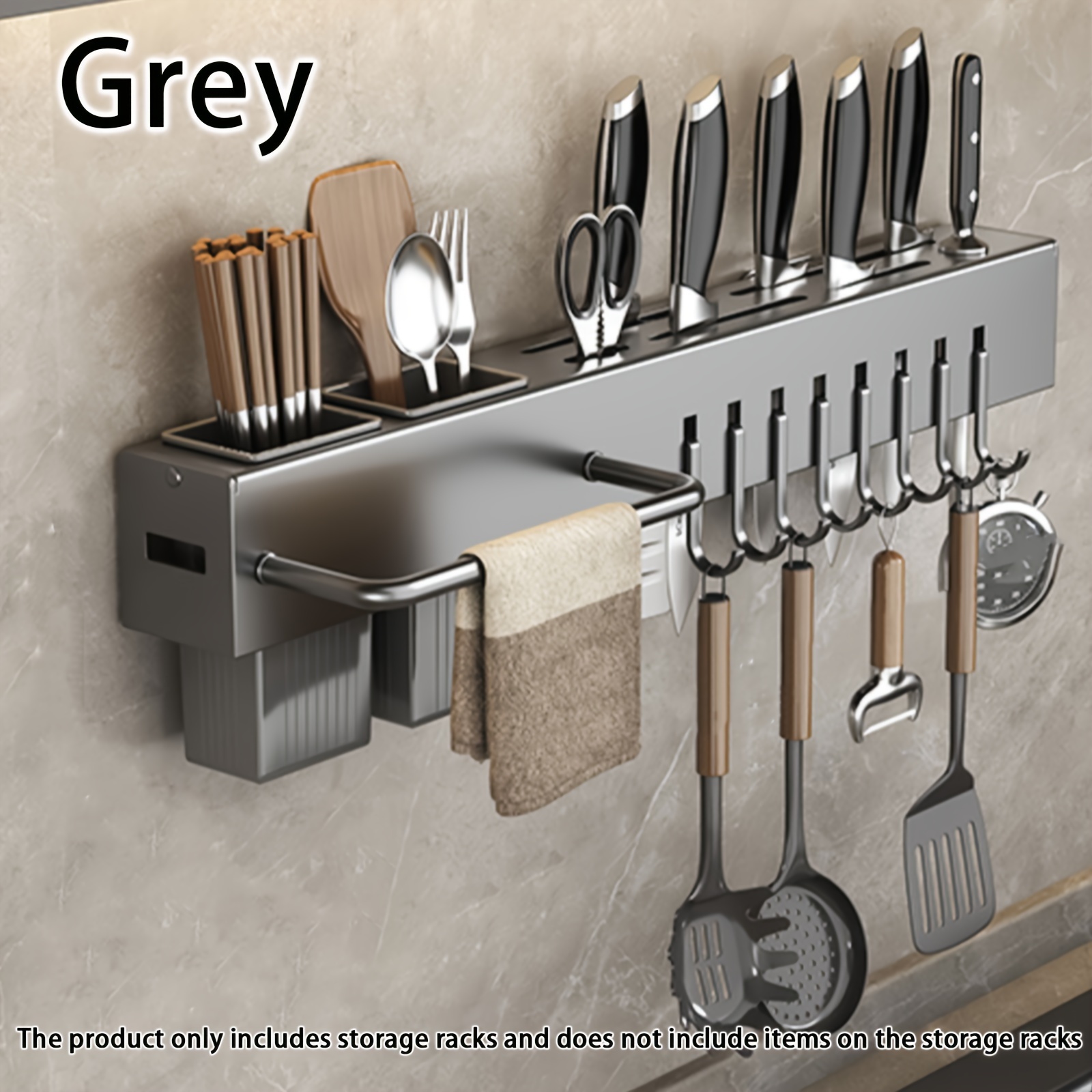 TEMU Stainless Steel Wall-mounted Knife And Utensil Holder - No-drill, Kitchen Organizer For Knives, Chopsticks & More