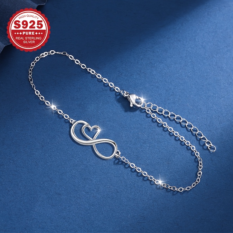 S925 Sterling Silver Women's Anklet Infinite Heart Eternal Love