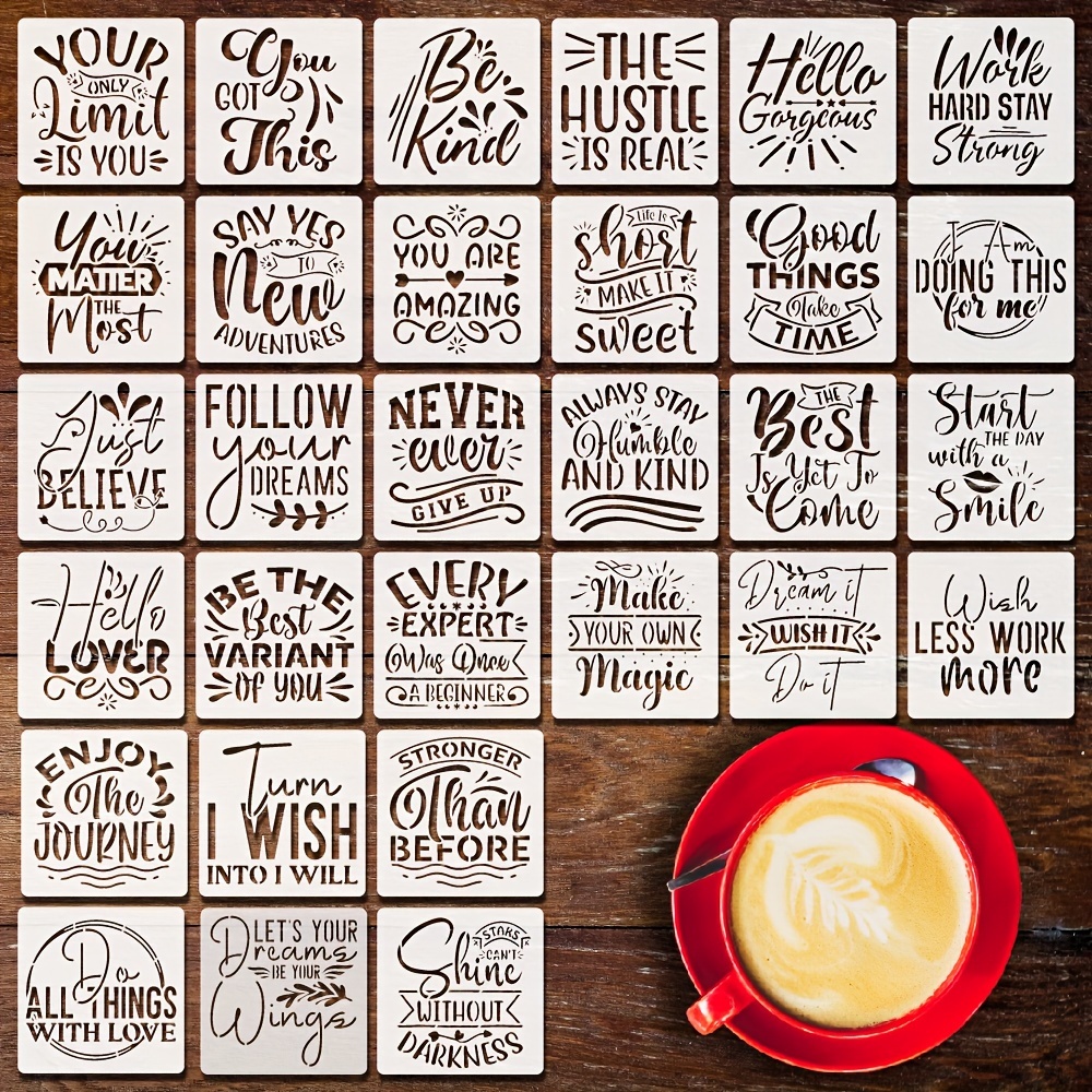 Image of 30pcs Inspirational Words Stencils, 4 Inch Motivational Quotes Stencils Reusable, Funny Quotes Saying Template For Painting On Wood Signs Wall Paper Furniture Home Decor Art Craft Diy Projects