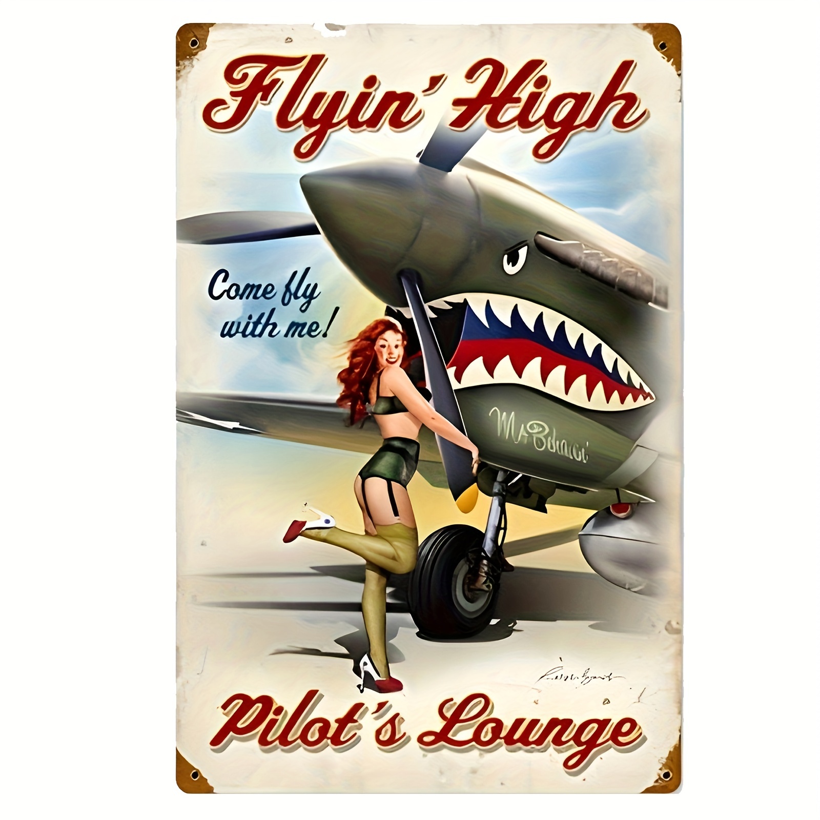 Vintage Style Metal Tin Sign 8x12inch Pinup Flying High Garage Home Kitchen  Bar Pub Hotel Wall Decor Signs 12x8 Inch