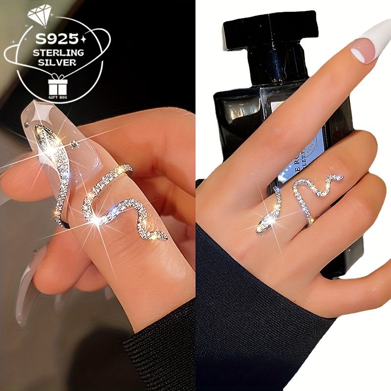 

(total Weight Approximately 2.5g) 1pc 925 Silver Open Adjustable Ring For Women - Elegant And Sexy - Snake-shaped Ring, Light Luxury, Combining Fashion And , Suitable For , Gifts, Parties.