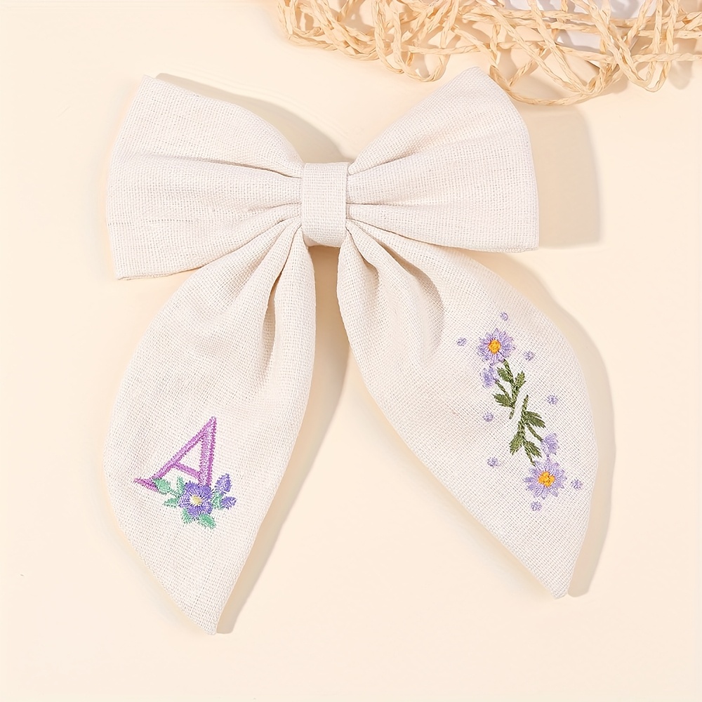 1pc embroidery letter bow hair clips for solid color fabric polyester barrettes for daily use minimalist hair accessories   homecoming festivals
