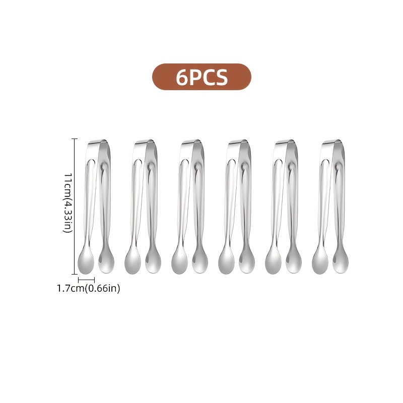 TEMU 6pcs Stainless Steel Mini Serving Tongs For Sugar, Ice, Appetizer, Dessert, Buffet Bar Cafe Kitchen, Dishwasher Safe, Perfect For Halloween,