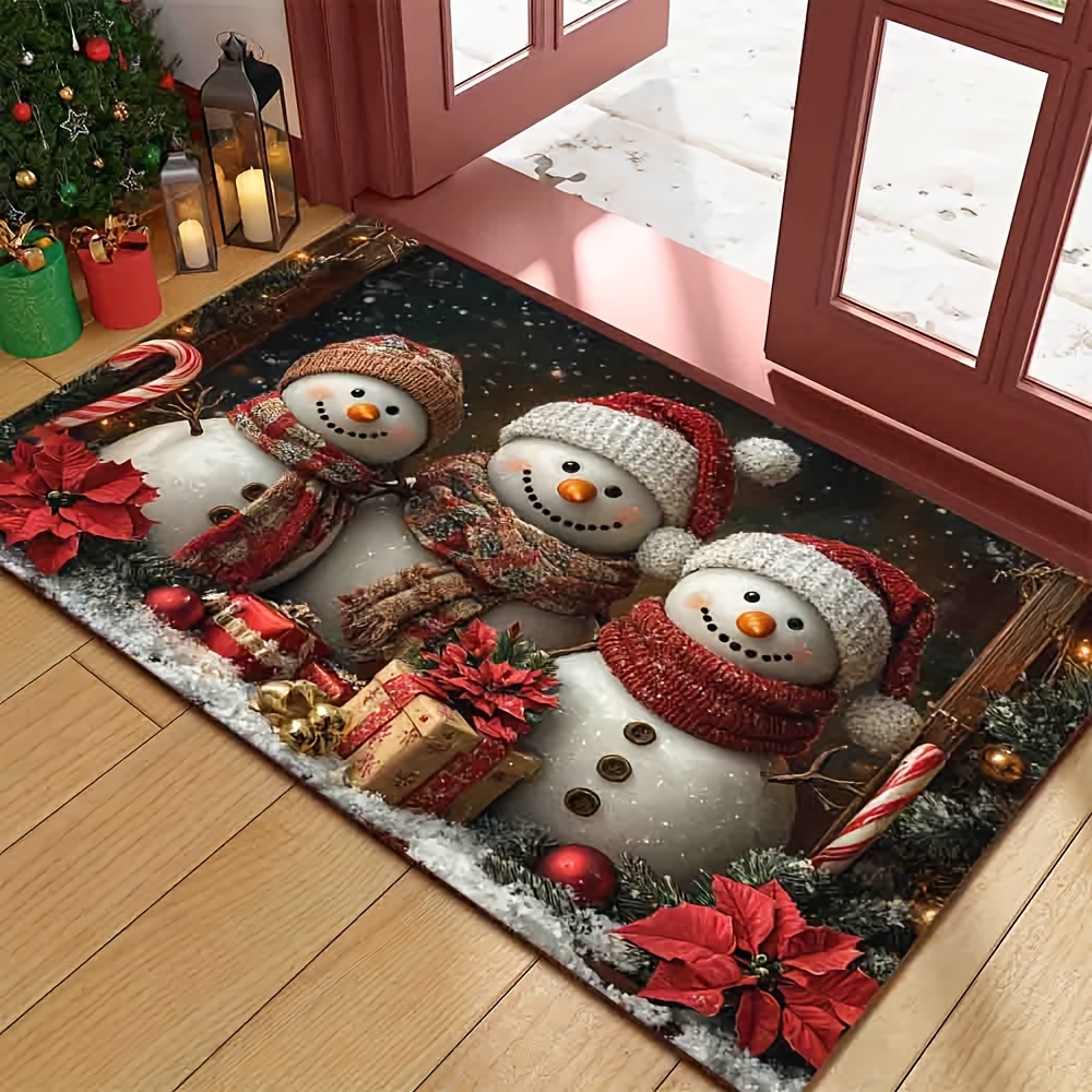 

Christmas Snowman Welcome Doormat - 6mm Thick, 100% Polyester With Non-slip Rubber Backing, Locking, Machine Washable - Home & Holiday Decor, Ideal For Doorways, Living Rooms, Bathrooms,