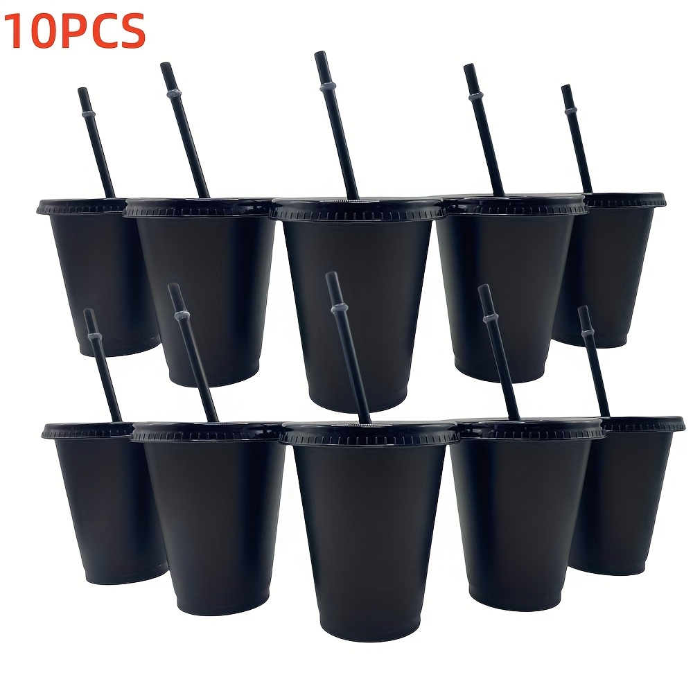 10pcs Durable Reusable 16oz Plastic Tumblers With Lids & Straws - Colorful, Waterproof, Easy To Clean Travel Mugs For Iced Coffee & Cold Drinks - Perfect For Parties, Birthdays & Office Use