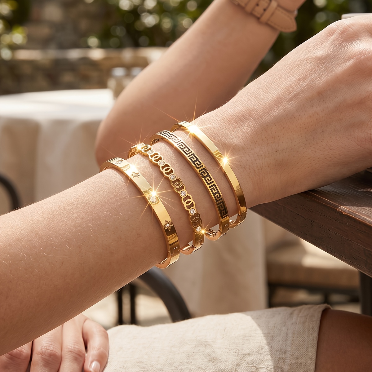 TEMU Minimalist Stainless Steel Lightweight Bracelet, Fashionable Daily Wear Bracelet, Casual Date Jewelry, Everyday Party Women's Golden Bracelet