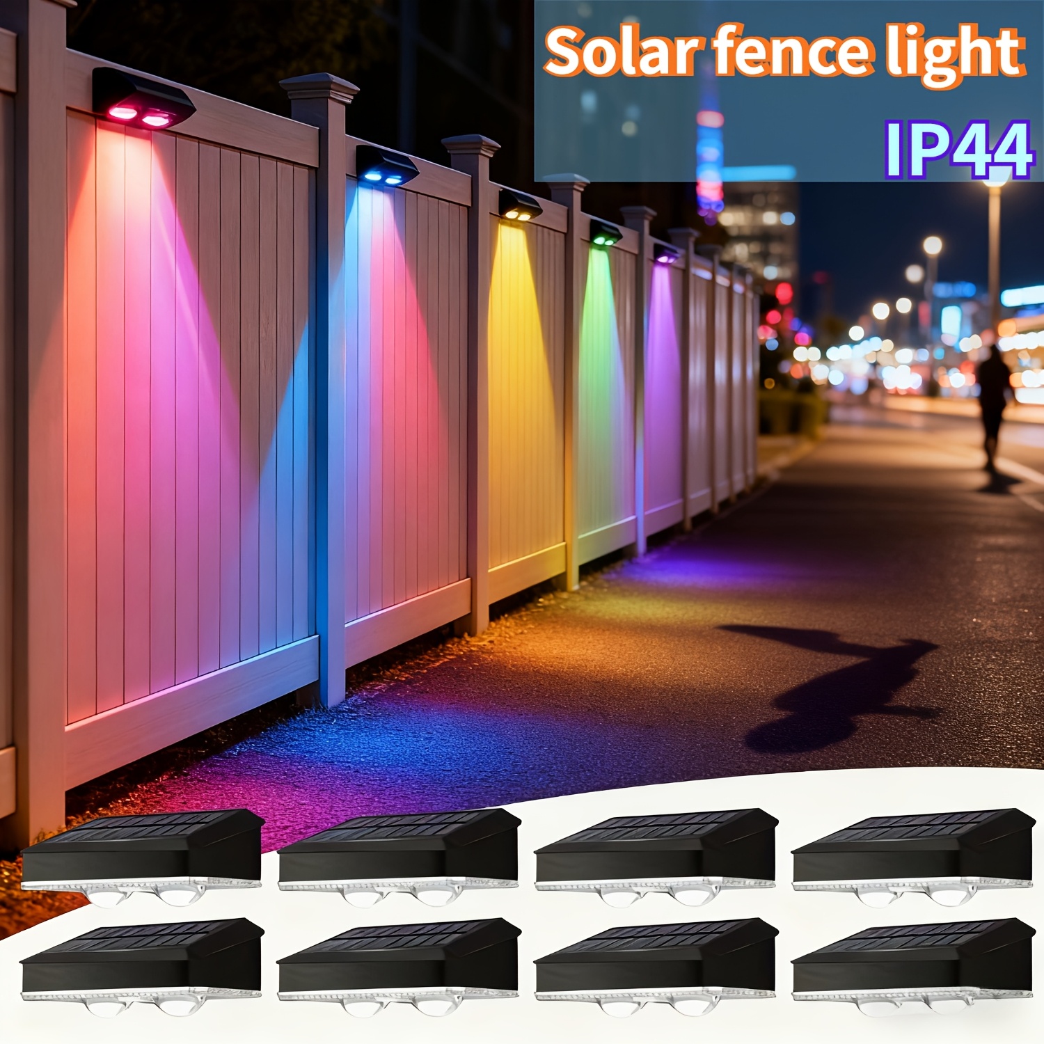 TEMU 8 Packs Of Solar Outdoor Fence Lights, 8 Rgb Color (red, Green, Blue, Purple, Orange, Pink, , Magenta) - High-quality, Automatic Sensor, Solar