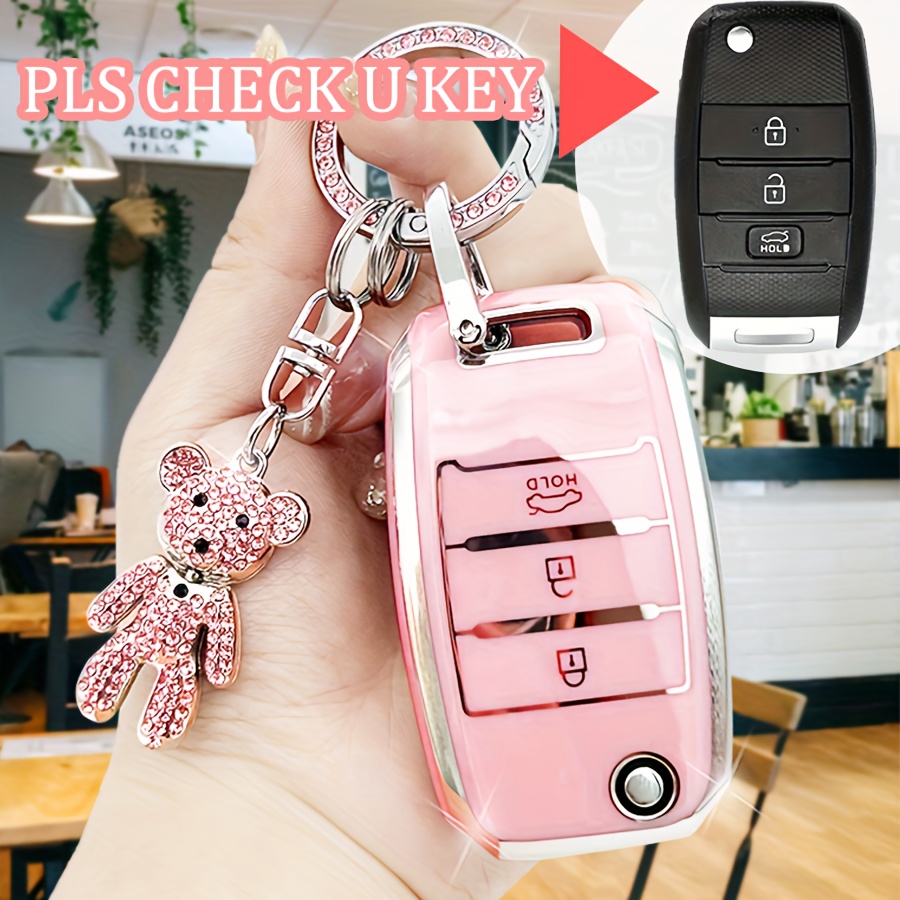 

For Kia Car Key Fob Cover With Bear, Key Holder Soft Tpu Key Case Shell For Kia K5 K3/kx3 For For Rio For Case, White, Gifts For Valentine