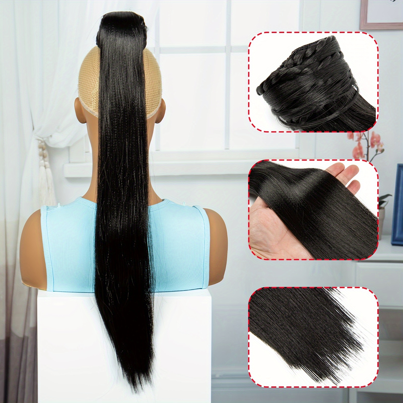 elegant straight ponytail hair extension for women synthetic clip in tail hairpiece versatile accessory for all fashion fiber chic ponytail extension details 4
