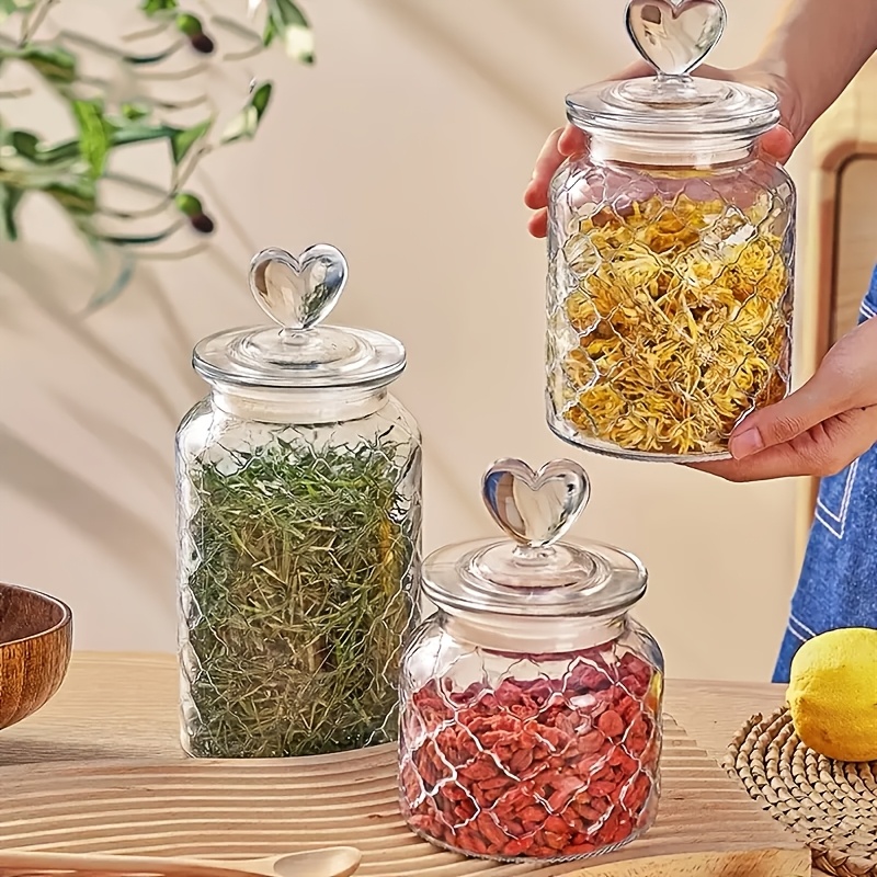 Clear Glass Airtight Jar with Heart-Shaped Lid - Decorative Wishing Bottle, Prayer & Star Collection, Multi-Purpose Reusable Round Storage for Jewelry, Snacks, and More, Glass Material, Flip-Top Closure, Dishwasher Safe, Decorative Glass Jar | Heartshaped Lid | Airtight Seal