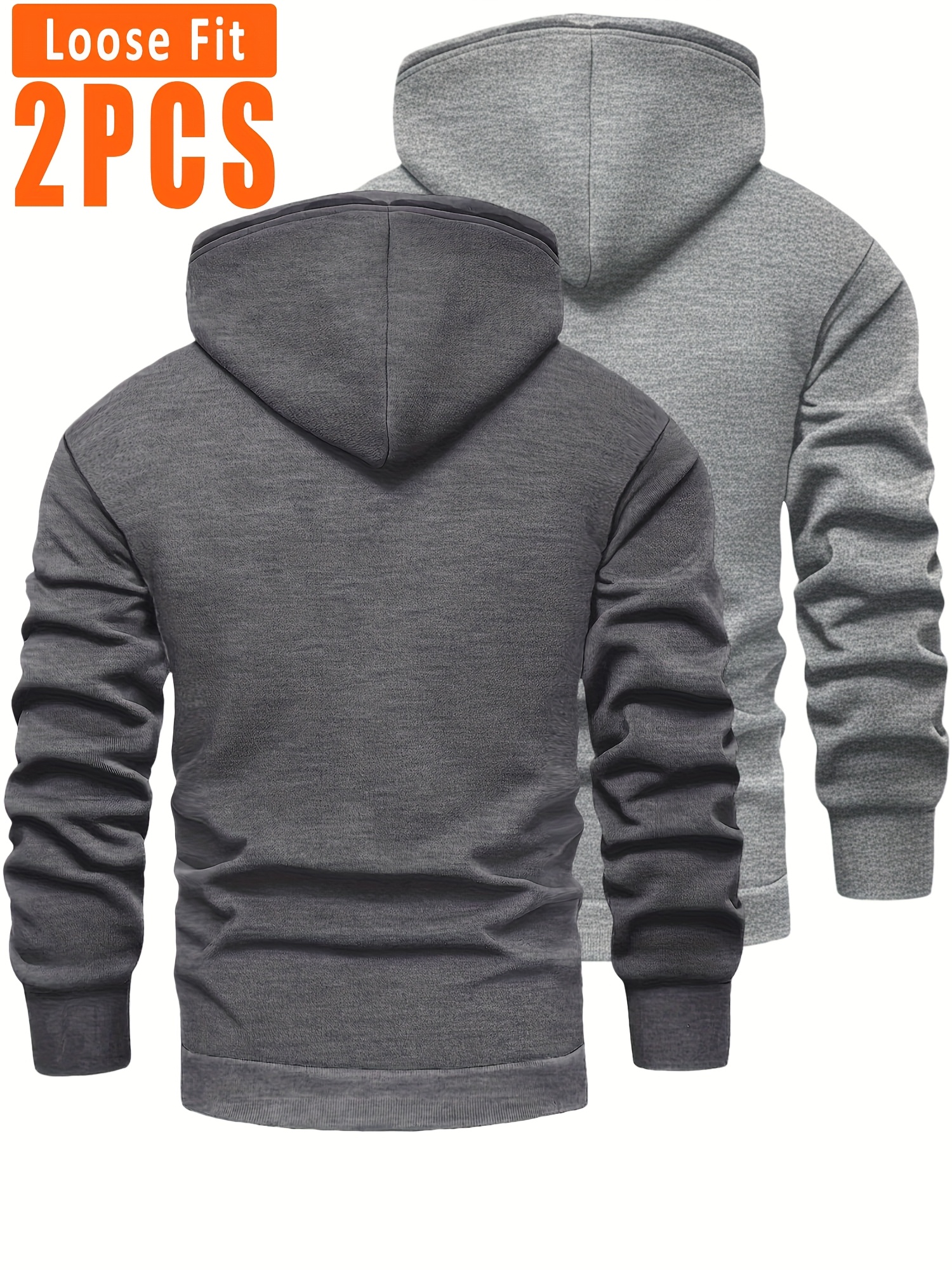 2 stuks Heren Fleece-gevoerde Hoodies - Dikke Winter Pullovers met Kangaroo Zak, Wasmachinebestendig, Nep Lamswollen Voering, Losse Pasvorm Casual Truien in Zwart & Grijs/Wit (Herfst/Winter) – Ideaal voor Alledaags en Formeel Dragen, Gezellige Laagjes Essentials voor Mannen, Relaxed Passende Met Fleeces voering Voor Warmte, Effen Kleur Ontwerp, Perfect voor de Najaars- en Winters Seizoenen, Sweatshirt voor Mannen, Capuchon