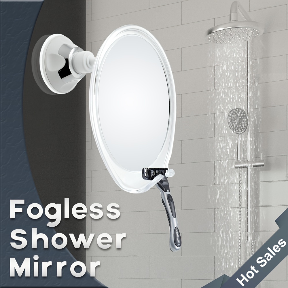 

Fog-free Shower Mirror With Suction Cups, Rotating Head & Razor Holder - Compact Bathroom Accessory, Polished Finish, Moisture-proof (white) Shower Accessories Shower Curtain For Bathrooms