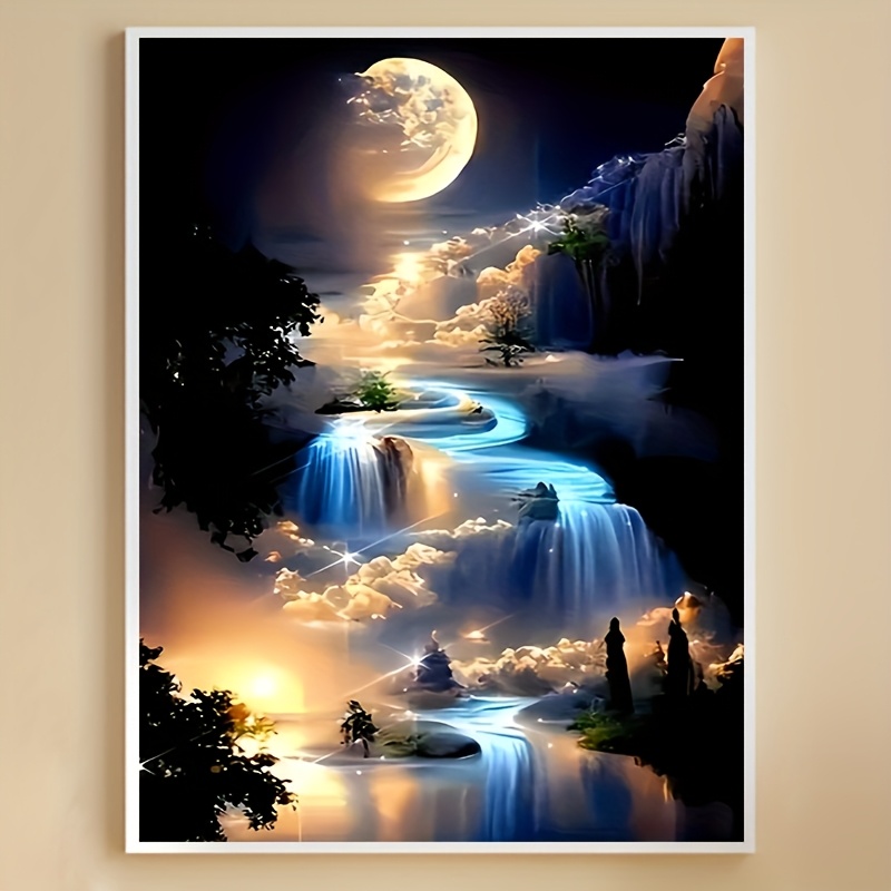 Art Painting Mountains, Moon, Nighttime Large Rhinestone Kit - Frameless Diy Painting Set For Adults, Rhinestone Home Wall Decor Gift