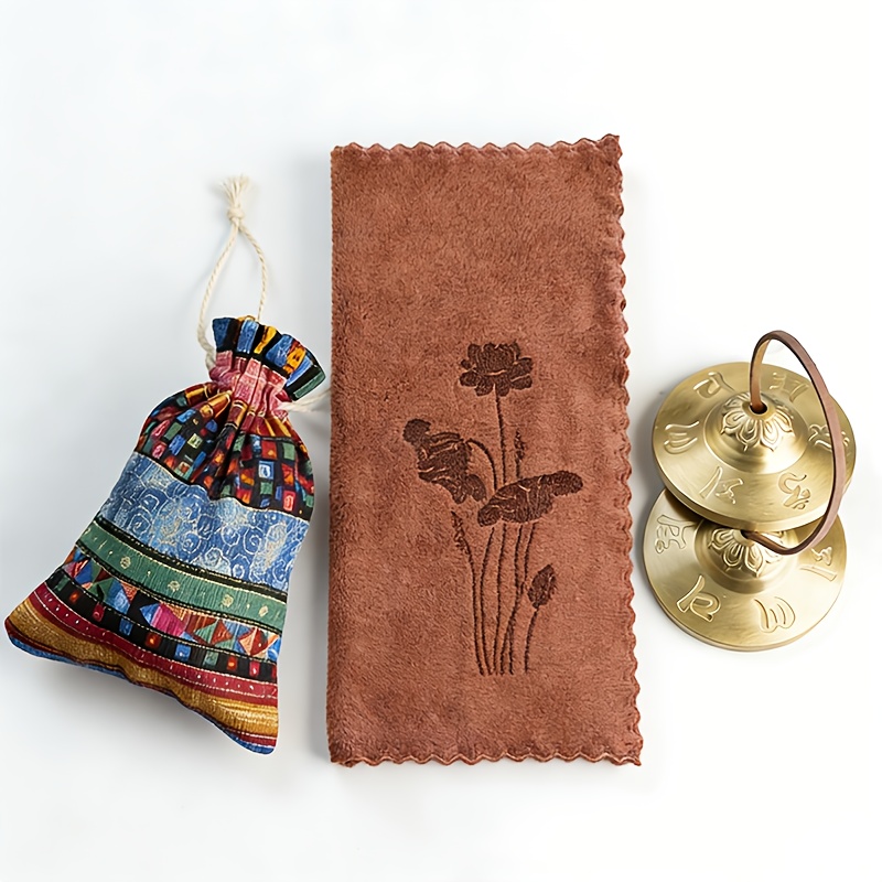 TEMU 3pcs Tibetan Tingsha Cymbals Meditation Set With Engraved - Authentic Sound Instrument, Cymbals & Storage Bag & Yoga Towel For Yoga, Meditation,