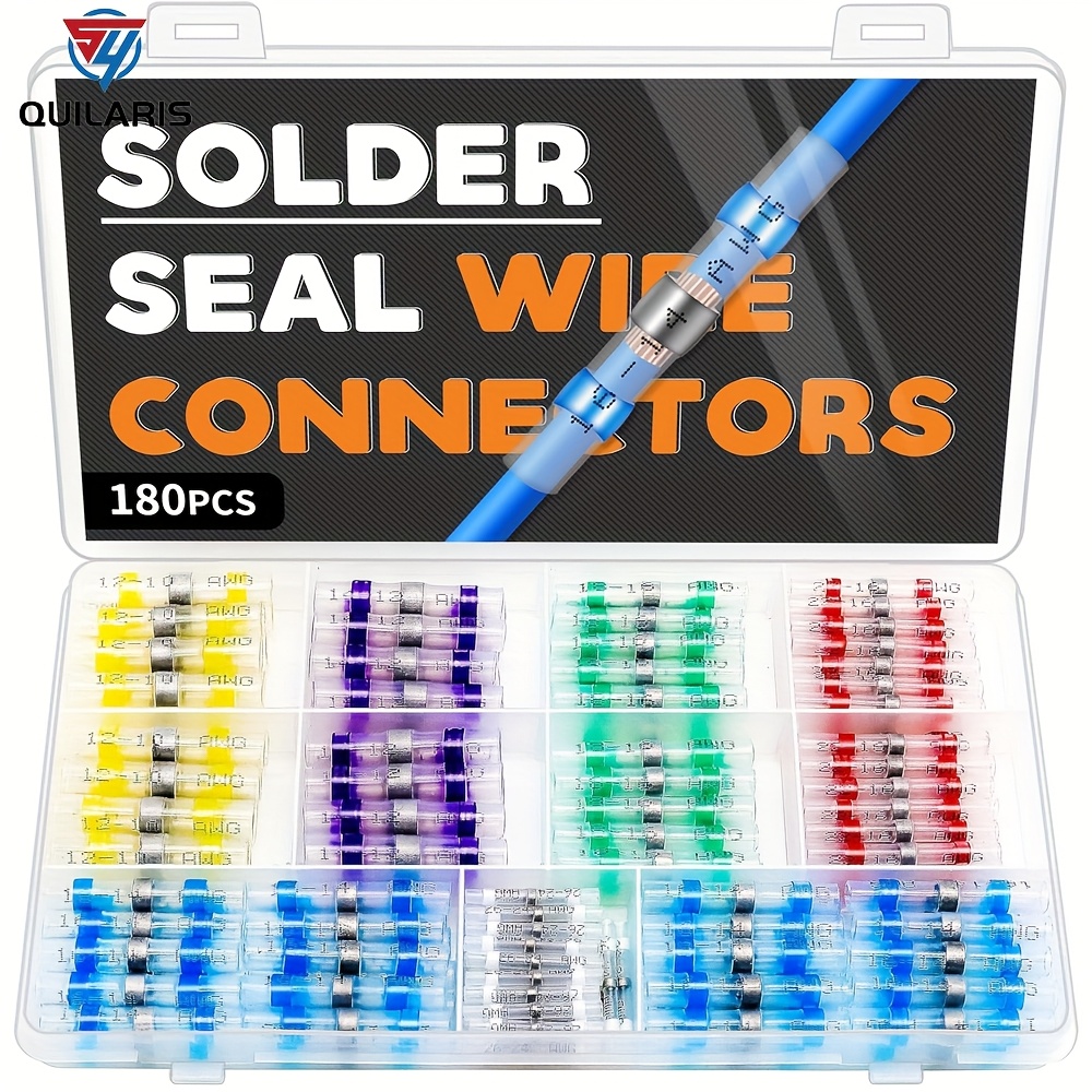 Image of 180pcs Solder Seal Wire Connectors - Thermal Butt Connectors Kit, Waterproof Marine Wiring Splice Terminal Gauge, Electrical Crimp, Trailer Wire