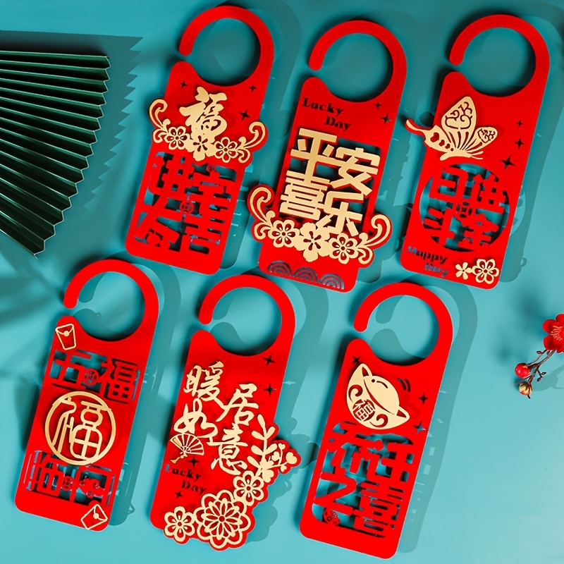 

A Set Of 6 Chinese New Year Door Handle Decorations, Red Felt Ornaments, , No Batteries Required, Suitable For Home Decor In 2025.