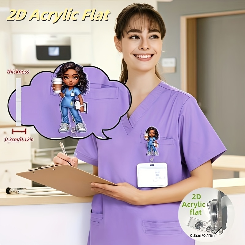 TEMU 1 Acryl 2D Platte ID-kaarthouder | Uitschuifbaar, Creatief Multifunctioneel Naamplaatje voor Leraren, Studenten, Artsen, Verpleegkundigen,