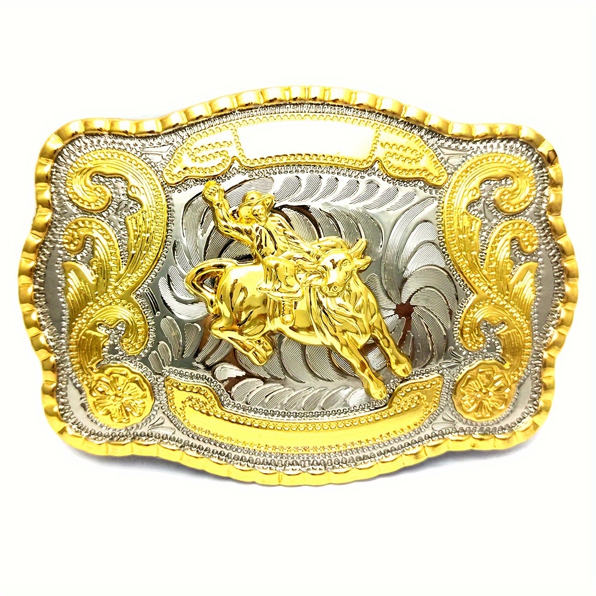 

Vintage Western Cowboy Skull And - Golden-tone Embossed Leather, Intricate Floral Patterns, Casual Accessory