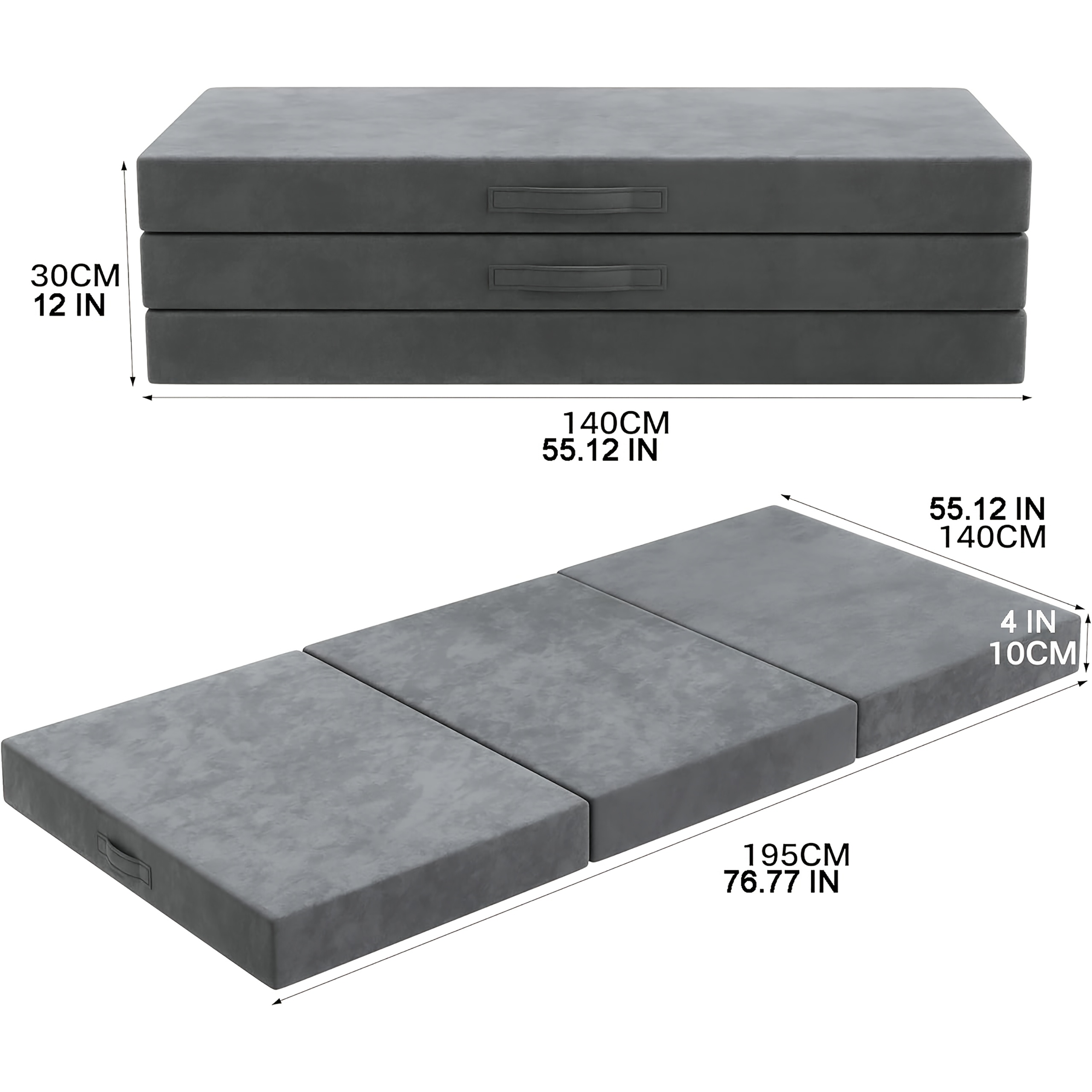 E-shop Klappbarer Matratze – Extra dickes Memory-Schaum-Gästebett mit waschbarem Bezug, tragbares Bodenbett für Reisen und Camping, platzsparendes