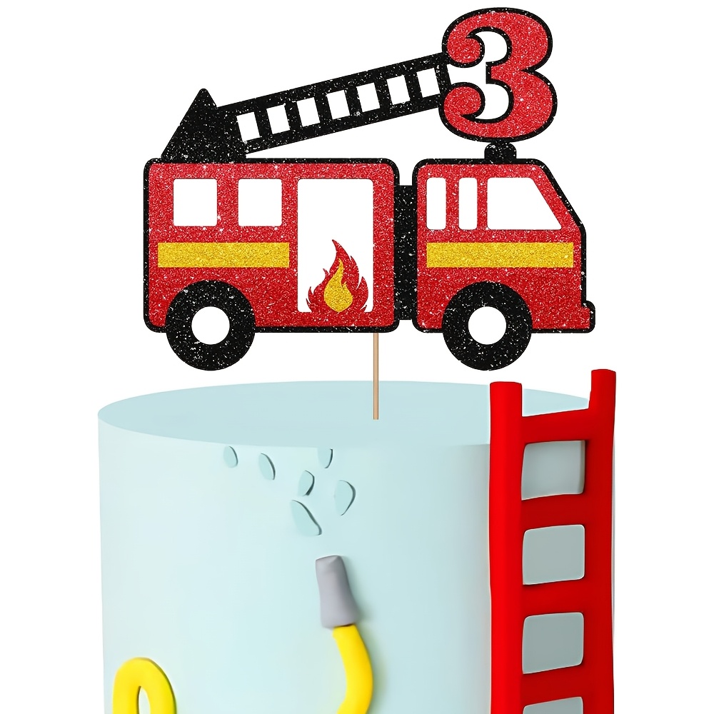Image of 1pc Fire Truck 3rd 4th 5th Birthday Cake Topper, Little Fireman 1 2 5 Cake Topper For Fire Hydrant Truck Firefighter 1 2 5 Birthday Cake Decor, 3rd 4th Cake，halloween