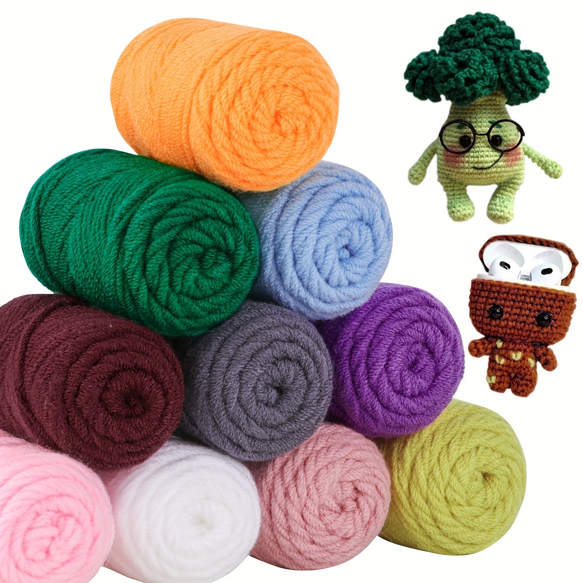 

Cotton Yarn Set For Crocheting And Knitting - 10 Pack Assorted Colors, Ideal For Beginners, Crafts, Diy Projects, And Amigurumi Dolls Accessories