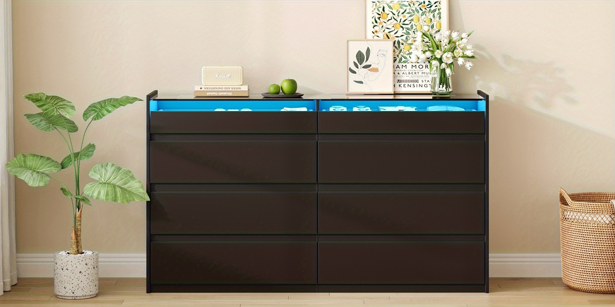 black glass top dresser Glass Top 4 Drawer Dresser | Ethnicraft Spindle