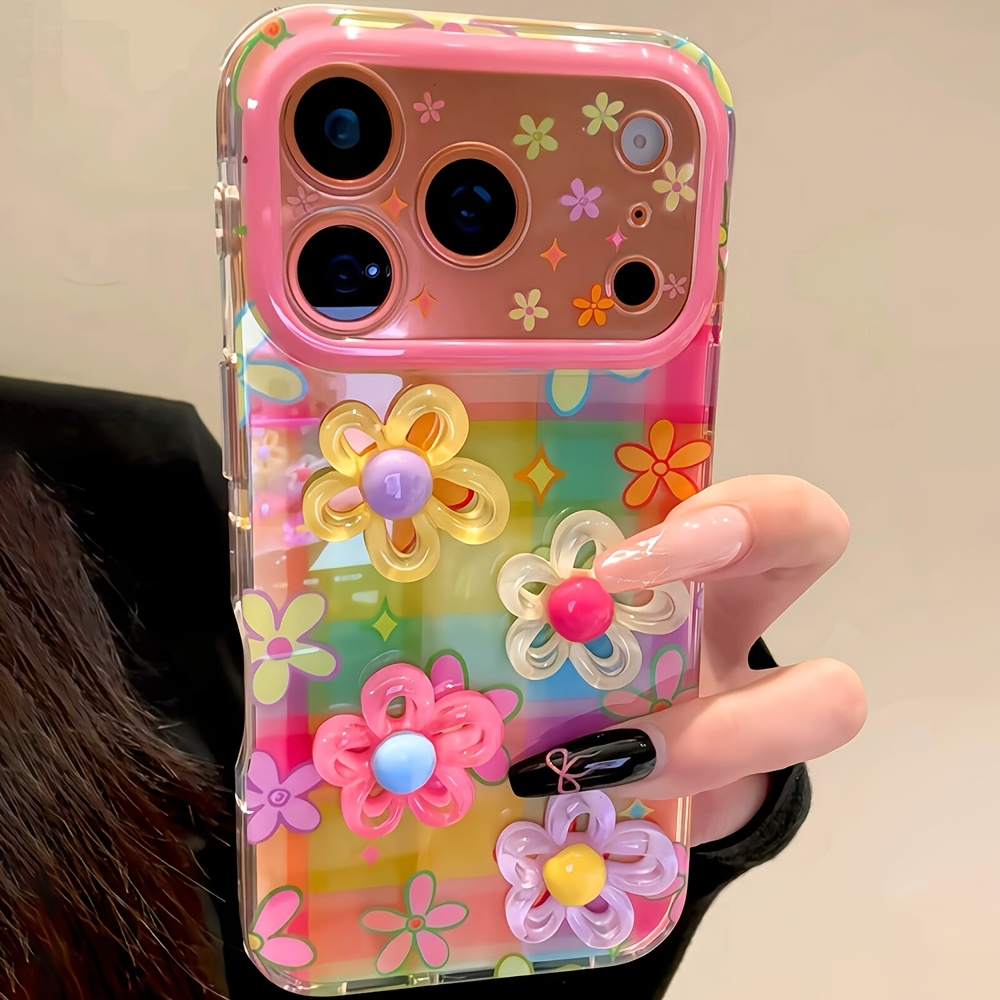 TEMU Coque de téléphone - Coque de téléphone 3D fleur colorée printemps, pour Iphone 13 17 Pro Max, accessoire mobile, design tendance, couverture ,