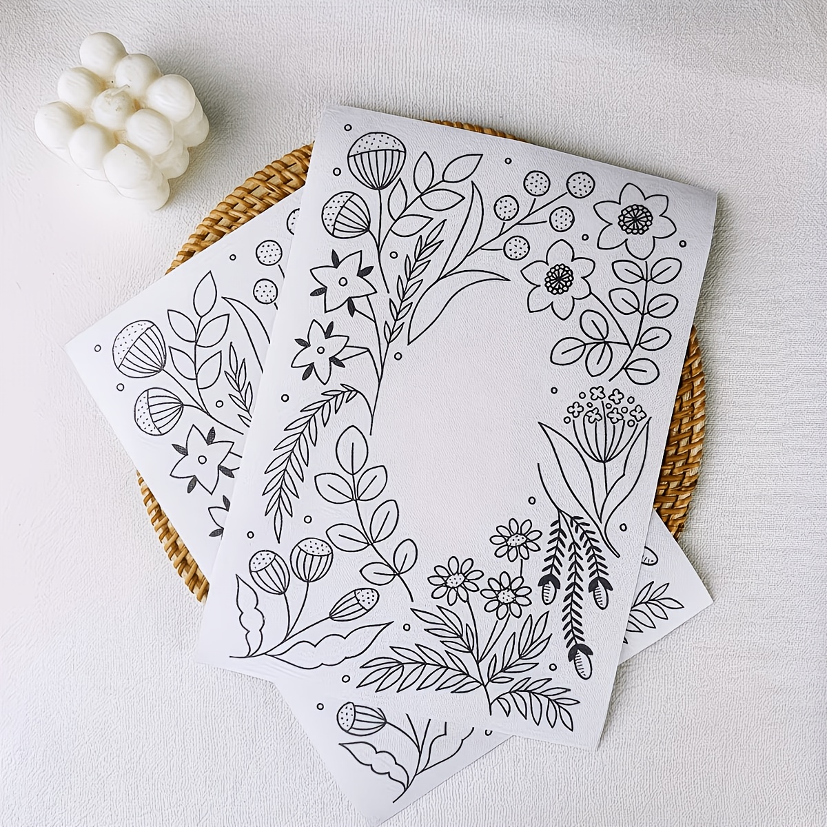 2pcs Pre-Printed Floral Embroidery Pattern with Stabilizer