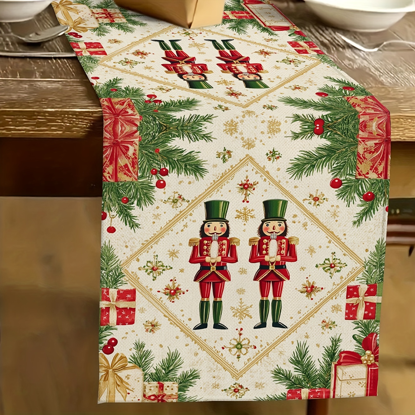 

Nutcracker Christmas Linen Table Runner - Festive Holiday Decor For Home & Parties, Vintage Santa Claus Design, Indoor/outdoor Seasonal Decoration Holiday Decorations, Christmas Decor