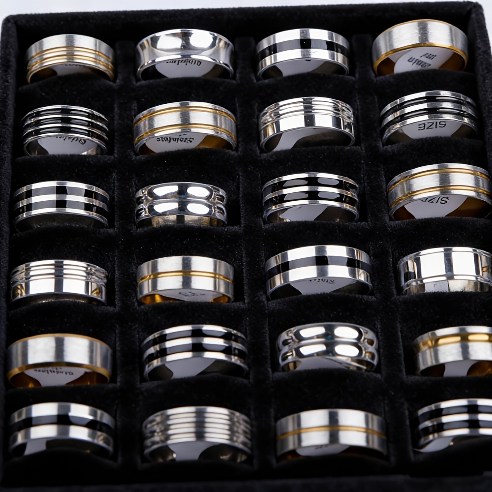 20/35pcs Trendy Stainless Steel Rings, Mixed Styles