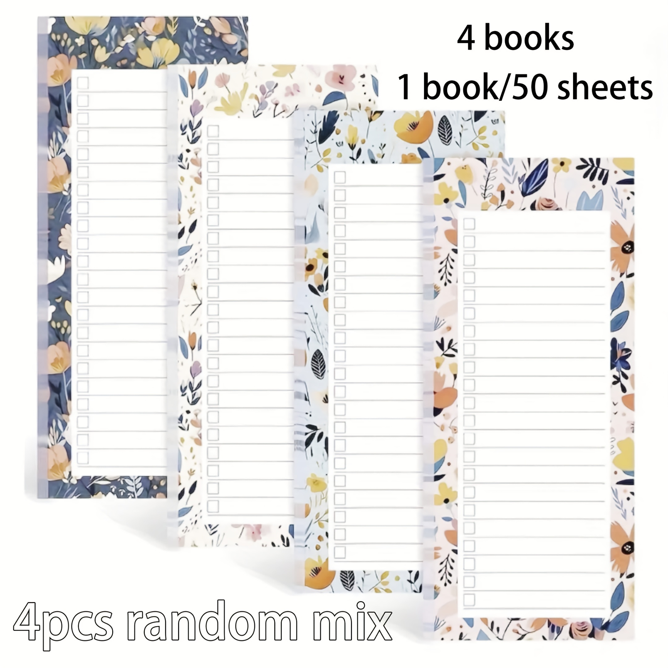 TEMU 4pcs Magnetic Floral Self-stick Notepads, 1 Notepad/50 Sheets, Rectangular Whiteboard And Refrigerator Memo For Shopping Lists, To-do Lists, And
