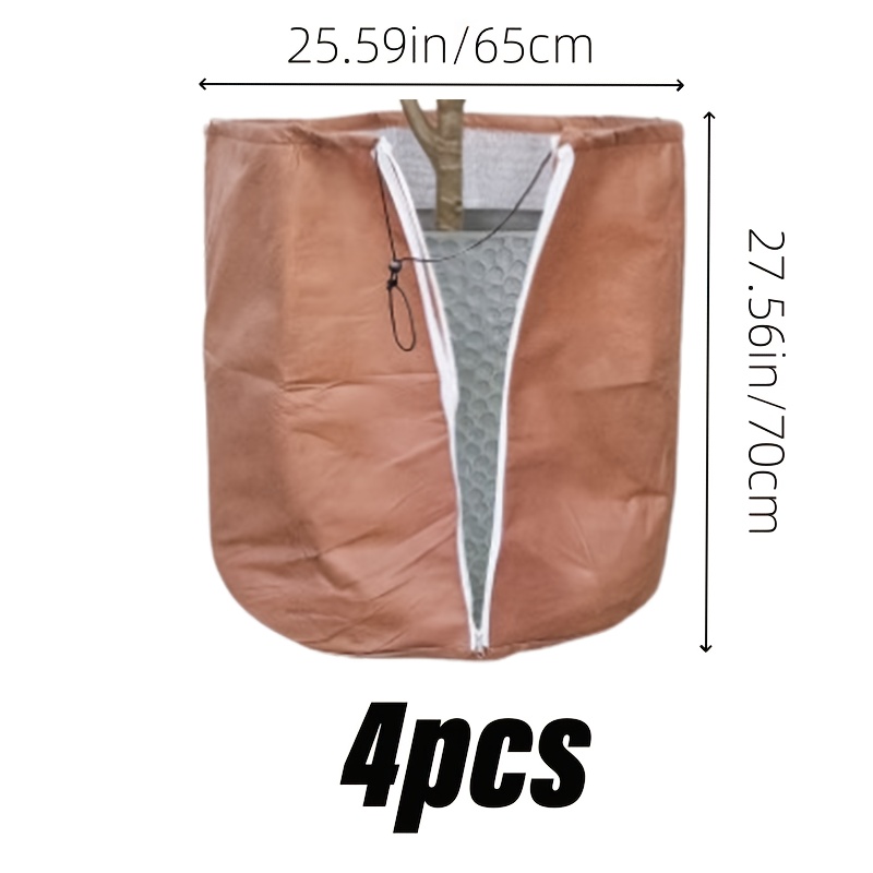 Image of Set Of 4 Winter Protective Bags For Planters, Made From Pp Insulation Material, Suitable For Outdoor Potted Plants, Shrubs, And Trees, As Well As For Garden Tools And Lawn Care
