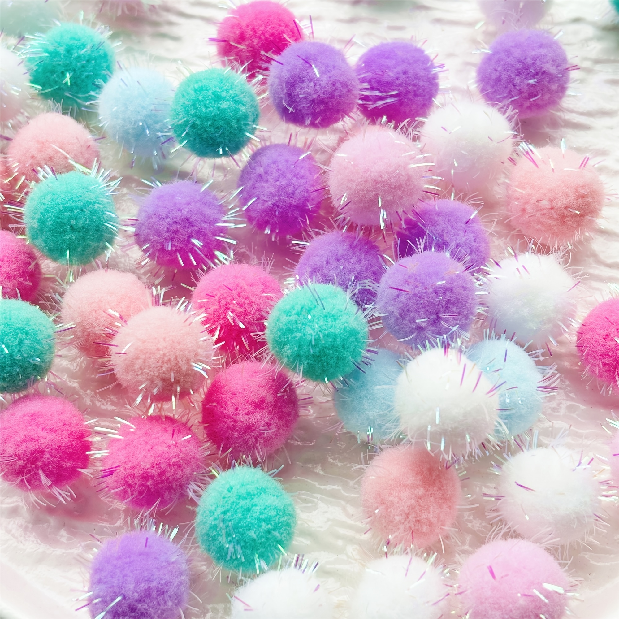 

100pcs Of 2cm Mixed Color Elastic Plush Balls With Sequins, Soft Party Decorations, Gift Box Filler Material, Diy Craft Accessories.