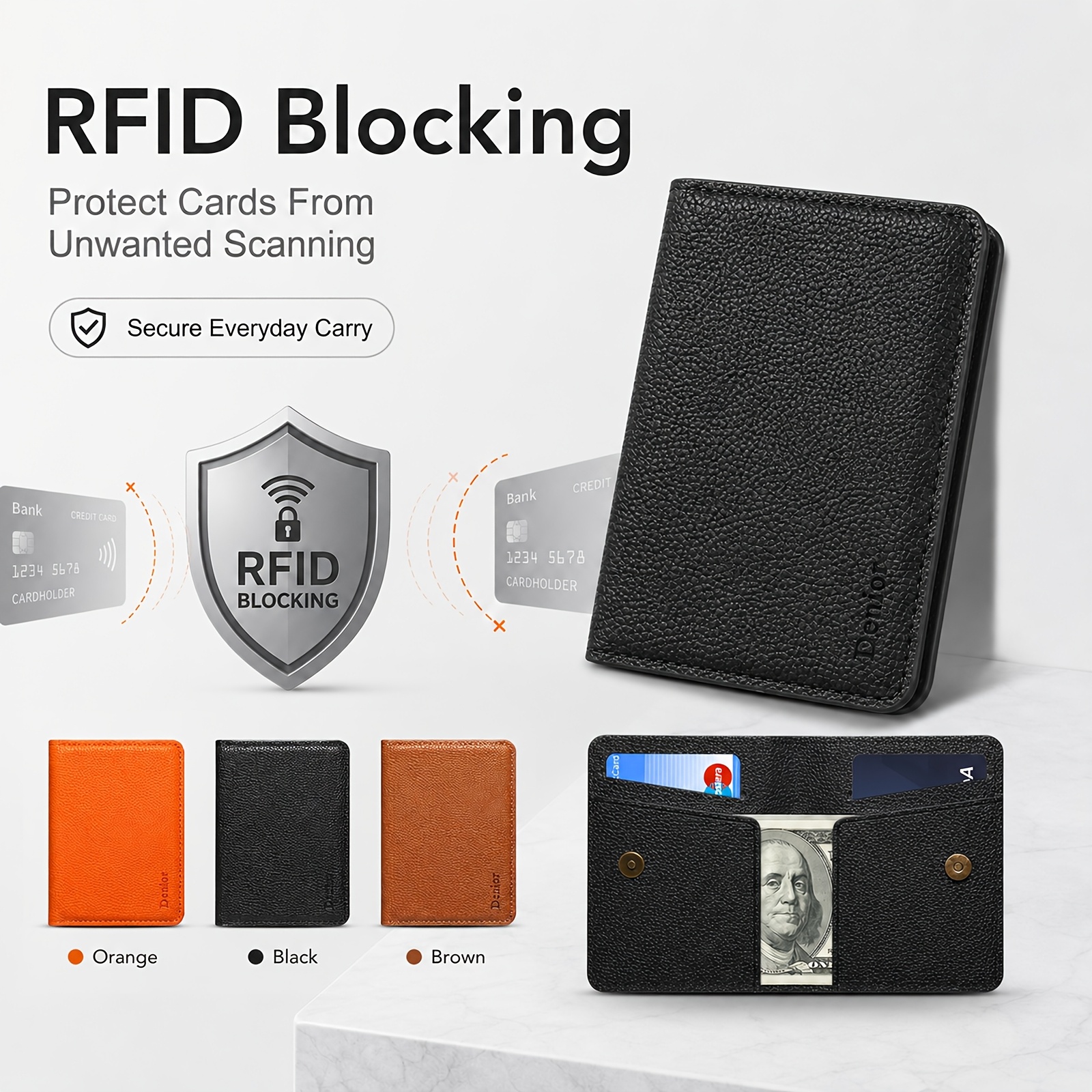 TEMU Denior Magnetic Minimalist Card Holder Men's Wallet Pebbled Faux Leather Secure Rfid Wallet With 2 Card Slots And Cash Pocket