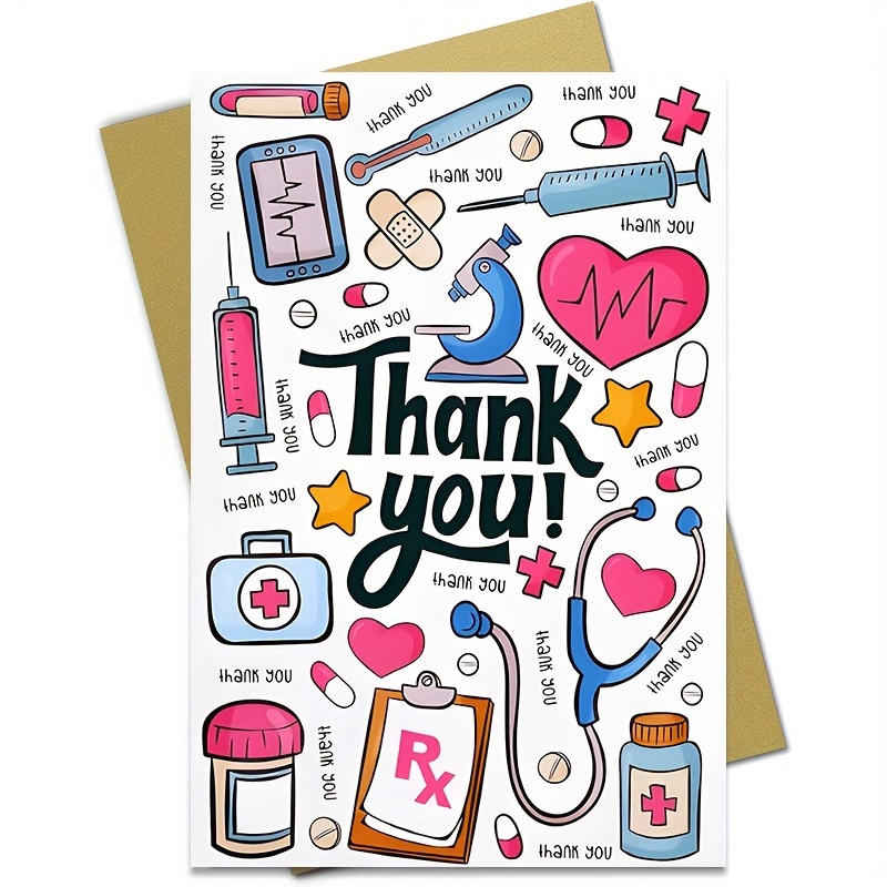 

1pc Medical Themed Thank You Greeting Card With Envelope For Nurses, Doctors, Healthcare Workers - Appreciation Note Card For Emts, Medical Staff,