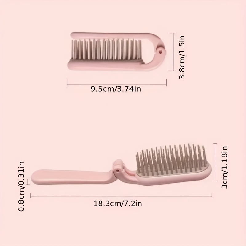 compact folding hair brush portable anti static floor mat comb pink and gray options suitable for all hair types travel friendly detangling and massage brush tool cute hairbrush anti static comb mini hair brush details 3