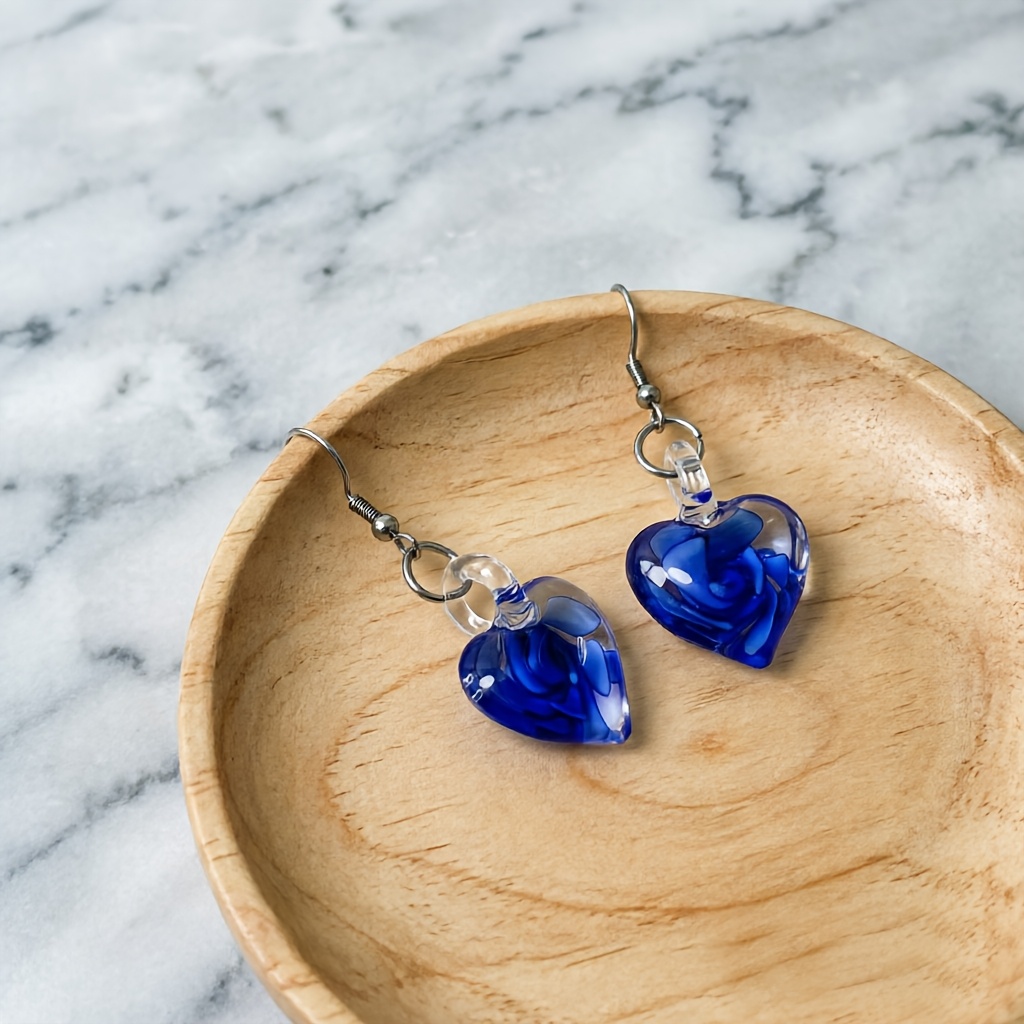 Women's Hand-Blown Heart Pendant Earrings