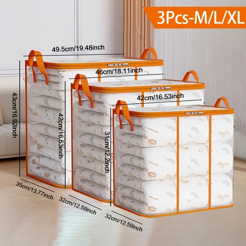 

3pcs-m/l/xl/xl Extra-large Transparent Pvc Storage Bag For Back To School - Waterproof & Moisture-proof, Ideal For Dorm Clothes, Quilts, And Moving Packing With Portable Handle