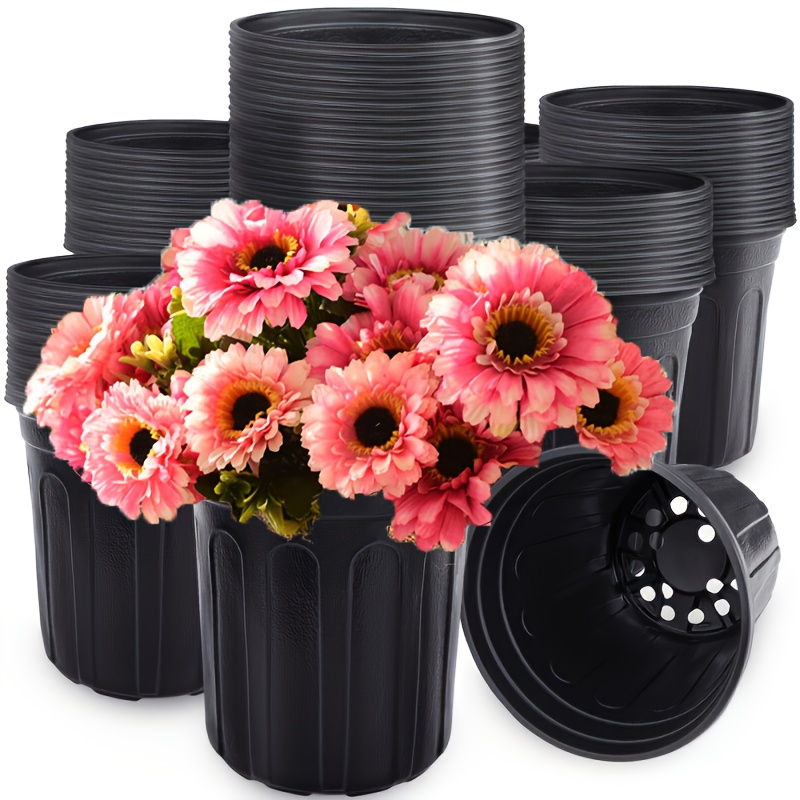 

32pcs Black Round Nursery Pots, 1 Gallon - Soft Plastic With Drainage Holes For Succulents & Flowers, Lightweight Planters For Indoor/outdoor Use